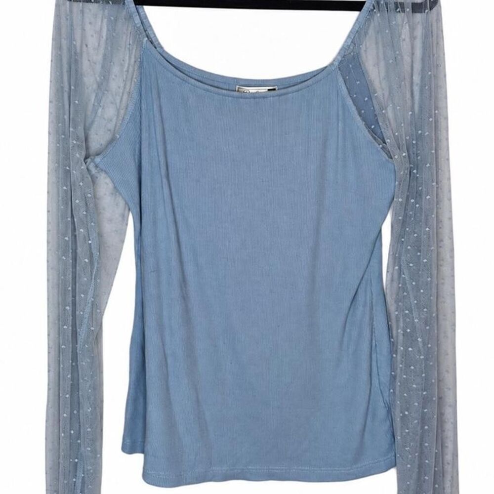 Women's Coquette Blue Mesh Sleeve Square Neck Top XL Ribbed